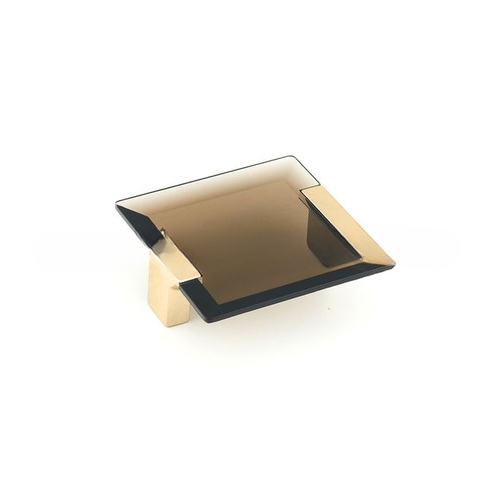 Positano 64 mm Center to Center Cabinet Pull with Smoke Glass Signature Satin Brass Finish