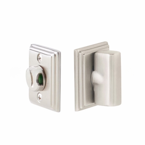 Double Wilshire Rosette 2-3/8" Backset Privacy Bolt with Color Indicator with Rectangular Style Thumbturn for 1-3/8" to 1-3/4" Door Satin Nickel Finish