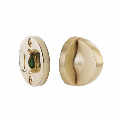 Double Disk Rosette 2-3/8" Backset Privacy Bolt with Color Indicator with Arched Style Thumbturn for 1-3/8" to 1-3/4" Door Satin Brass Finish