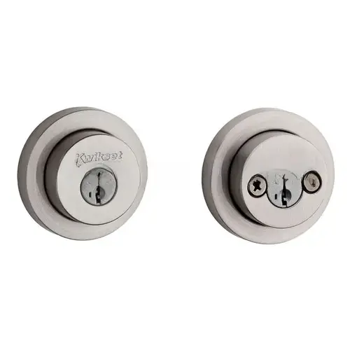 Milan Round Rose Double Cylinder Deadbolt SmartKey with 6AL Latch and STRKP Strike Pack which includes Square Corner, Round Corner and 5303 Round Corner Full Lip Strikes KA3 Satin Nickel Finish