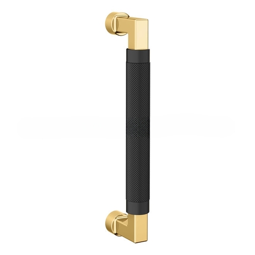 8" Contemporary Knurled Grip Door Pull with Satin Black Pull Grip On The Unlacquered Brass Finish