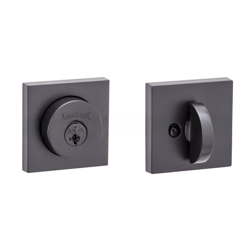 Halifax Square Rose Single Cylinder Deadbolt SmartKey with 6AL Latch and STRKP Strike Pack which includes Square Corner, Round Corner and 5303 Round Corner Full Lip Strikes KA3 Matte Black Finish