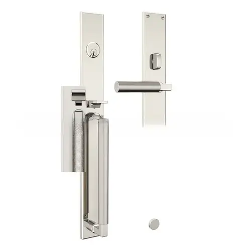 Gramercy Right Hand Single Cylinder Entry Mortise Lock Trim with Lifetime Satin Nickel Handle Pull On The Lifetime Bright Nickel Finish