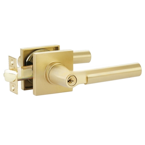 Hercules Lever Right Hand 2-3/8" and 2-3/4" Backset Keyed Entry with Square Rose for 1-1/4" to 2-1/16" Door Satin Brass Finish