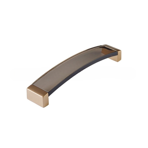 Positano Arched 160 mm Center to Center Cabinet Pull with Smoke Glass Signature Satin Brass Finish