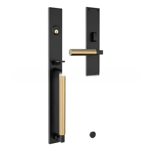 Gramercy Right Hand Single Cylinder Entry Mortise Lock Trim with Lifetime Satin Brass Handle Pull On The Satin Black Finish