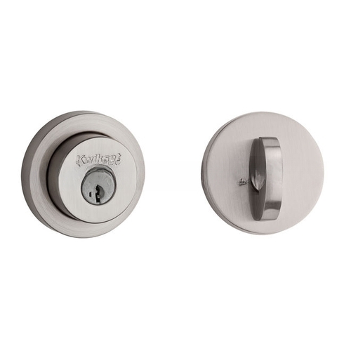 Milan Round Rose Single Cylinder Deadbolt SmartKey with 6AL Latch and STRKP Strike Pack which includes Square Corner, Round Corner and 5303 Round Corner Full Lip Strikes KA3 Satin Nickel Finish