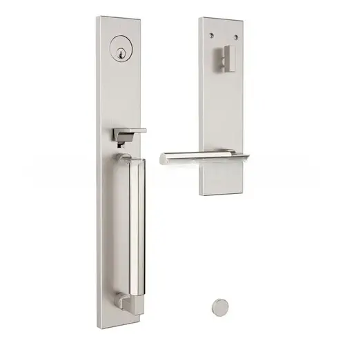 Gramercy Full Escutcheon Tubular Right Hand Single Cylinder Handleset with Lifetime Bright Nickel Handle Pull and Lever Grip On The Lifetime Satin Nickel Finish