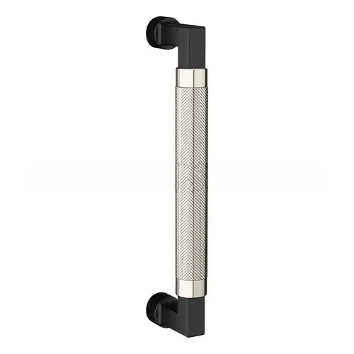 8" Contemporary Knurled Grip Door Pull with Lifetime Bright Nickel Pull Grip On The Satin Black Finish