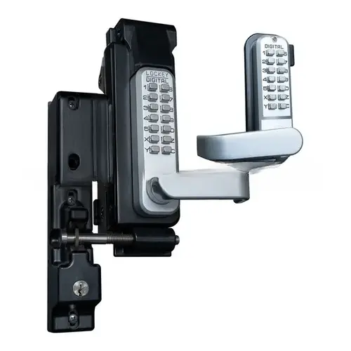 Sumo Surface Mount Gate Lock with Passage and Key Lockout Function with Double Combination Satin Chrome Marine Grade Finish