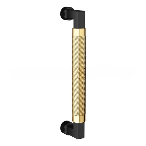 8" Contemporary Knurled Grip Door Pull with Unlacquered Brass Pull Grip On The Satin Black Finish