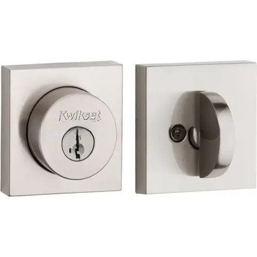 Halifax Square Rose Single Cylinder Deadbolt SmartKey with 6AL Latch and STRKP Strike Pack which includes Square Corner, Round Corner and 5303 Round Corner Full Lip Strikes KA3 Satin Nickel Finish