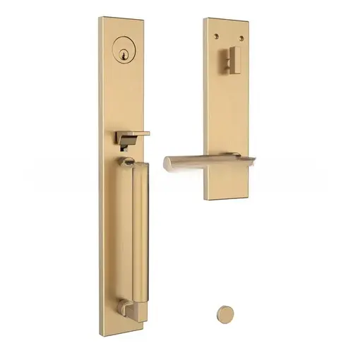 Gramercy Full Escutcheon Tubular Right Hand Single Cylinder Handleset Satin Brass and Brown Finish