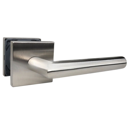 Stainless 12 Lever with Square Rose Privacy 2-3/8" Backset; T Strike; 1-3/8" Door Satin Stainless Steel Finish