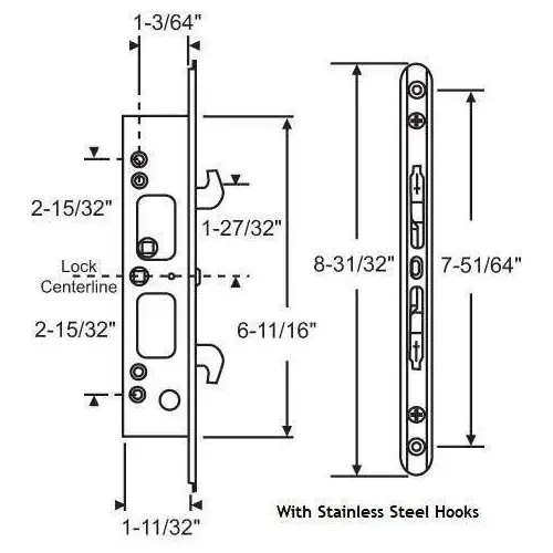 Two Point Mortise Lock Stainless Steel Hooks