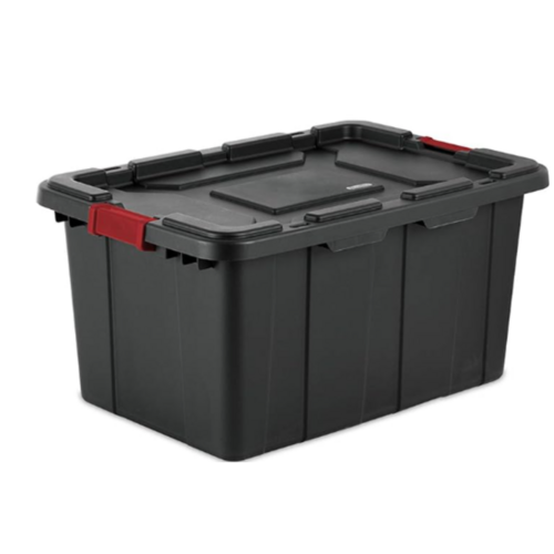 Sterilite 14669Y04-XCP4 Industrial Tote, Black With Red Latches, 27-Gallons - pack of 4