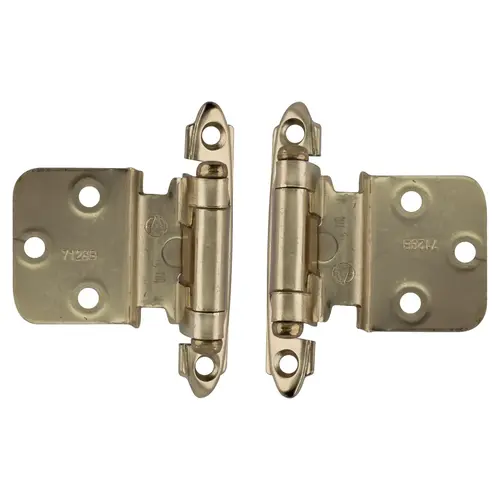 Non Self Closing, Free Swinging Variable Overlay Flush Cabinet Hinge Pair Polished Brass