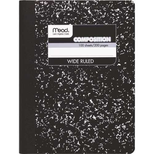 Mead 09910 Composition Book 7-1/2" W X 9-3/4" L Wide Ruled Stitched Black