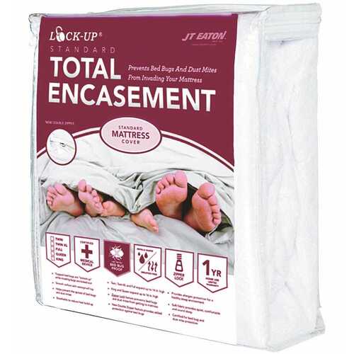 JT Eaton 83TWENC Lock-Up Twin Size Standard Total Mattress Encasement for Bed Bug Protection White