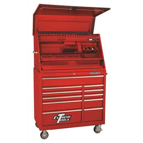 PWS SERIES 41 IN. DELUXE EXTREME PORTABLE WORKSTATION AND 11-DRAWER ROLLER CABINET COMBO, 24 IN. DEEP, RED