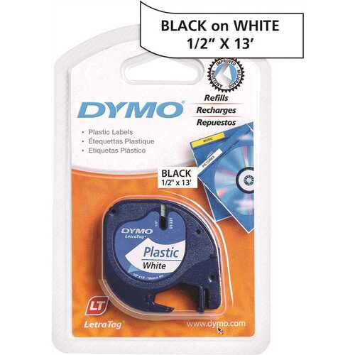 Dymo 91331 Label Maker Tape LetraTag 1/2" W X 156" L White Plastic