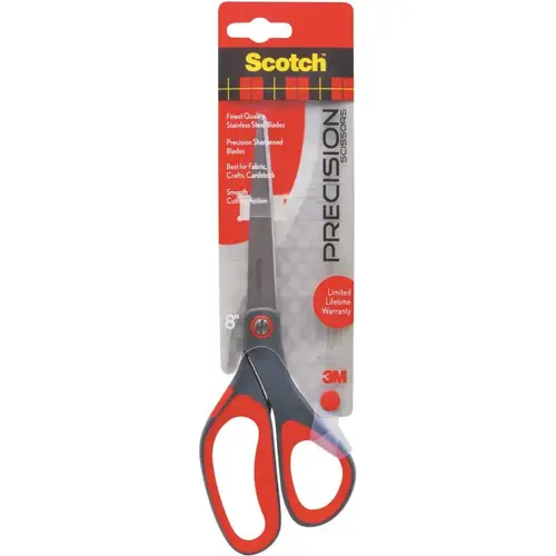 Scissors, Stainless Steel Blade, Comfort-Grip Handle, 8 in OAL Red/Silver