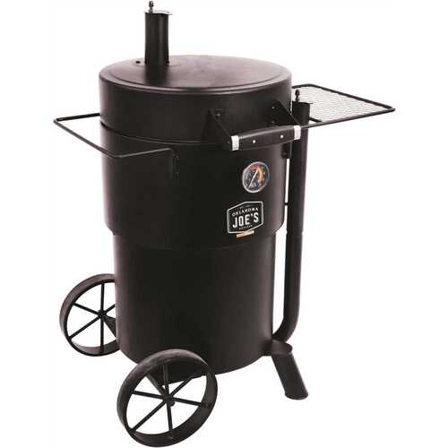 Drum Smoker, Porcelain-Coated Steel Cooking Surface, Charcoal, Steel, Black