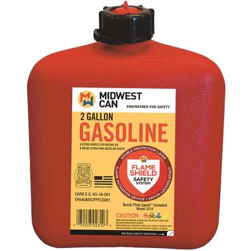 Midwest Can 2310 Gas Can FlameShield Safety System Plastic 2 gal
