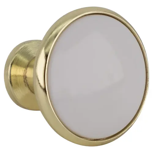 Traditional Dual- Tone Mushroom Kitchen Cabinet Knob 1-3/16" Dia White/Polished Brass