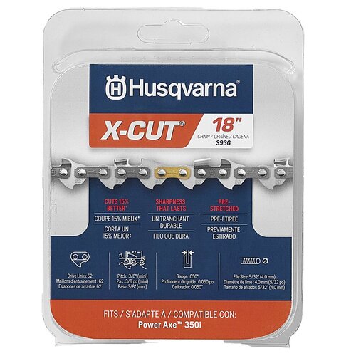 Husqvarna 597469562 X-CUT S93G Chainsaw Chain, Semi Chisel Chain, 18 in L Bar, 0.05 ga Gauge, 3/8 in TPI/Pitch