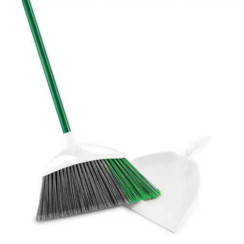 Precision Angle Broom, 15 in Sweep Face, 6-1/2 in L Trim, Fiber Bristle, Green/Gray Bristle White