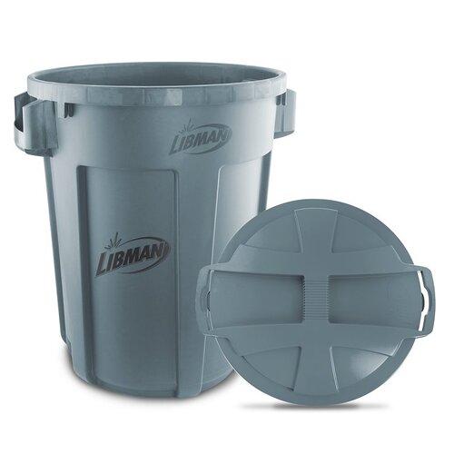 The Libman Company 1464 Trash Can, 32 gal Capacity, Polyethylene, Gray, Snap-On Rounded Closure