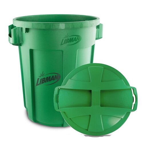 Trash Can, 32 gal Capacity, Polyethylene, Green, Snap-On Rounded Closure