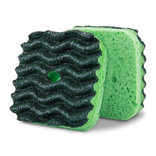 Sponge with Suction Hanger, 4 in L, 4 in W, 1.88 in Thick, Cellulose/Synthetic, Green