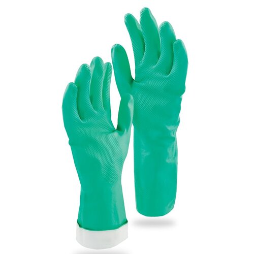 Heavy-Duty Reusable Gloves, M, 13 in L, Nitrile, Green