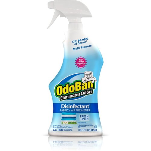 OdoBan 910701-Q6 Air Freshener Disinfectant, 32 oz Spray Bottle, Liquid, Fresh Linen, Clear