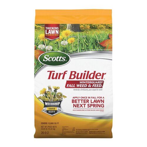 Scotts 22447 Turf Builder WinterGuard Fall Weed and Feed, Granular, Spreader Application, 33.84 lb Bag
