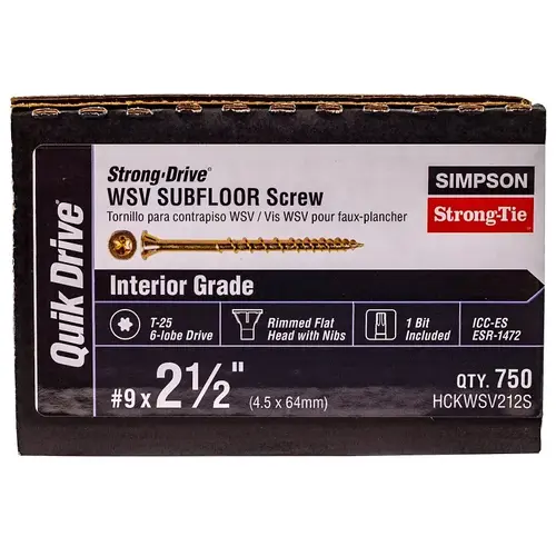 Strong-Drive Collated Screw, #9 Thread, 2-1/2 in L, Rimmed Flat Head, Zinc Plated Yellow - pack of 750