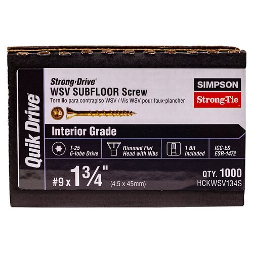 Strong-Drive WSV Subfloor Screw, #9 Thread, 1-3/4 in L, Rimmed Flat Head, T25 Drive Yellow - pack of 1000