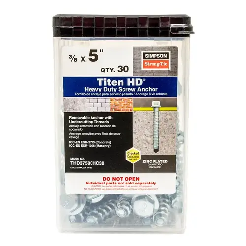 Titen HD Heavy-Duty Screw Anchor, 3/8 in Dia, 5 in L, Carbon Steel, Zinc Plated Silver - pack of 30