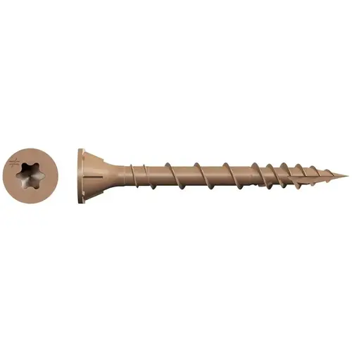 Deck-Drive DSVT Deck Screw, #8 Thread, 1-5/8 in L, Variable Thread, Ribbed Flat Head Tan