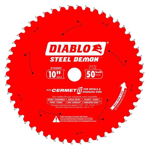 Diablo D1050CF Circular Saw Blade Steel Demon 10" D X 1" Cermet Carbide 50 teeth
