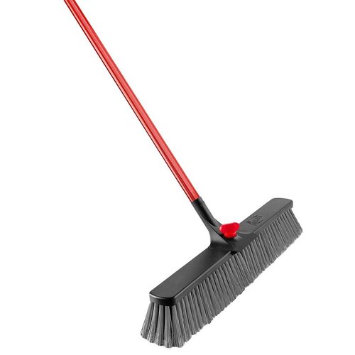 Rough Surface Push Broom, 25-1/2 in Sweep Face, 4 in L Trim, Recycled PET Bristle, 64 in L, Bolt, Gray/Red