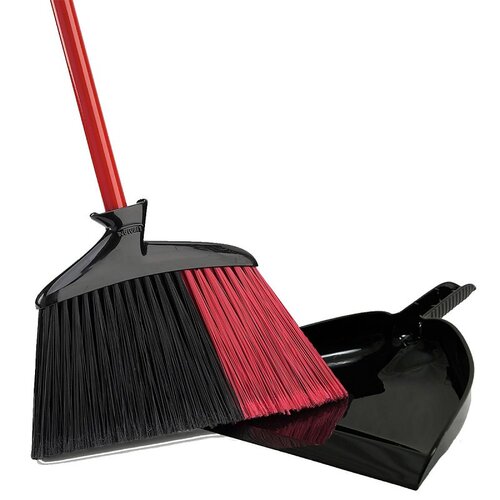 Broom with Dustpan High Power 13" W Stiff Recycled Plastic Black/Red