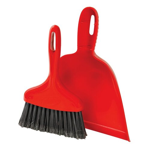 Dustpan with Whisk Broom, 12 in L, 10 in W, Polypropylene, Red - pack of 6