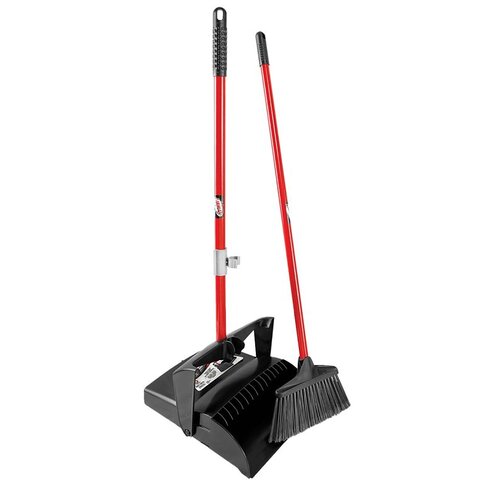Broom with Dustpan High Power 10" W Stiff Recycled PET Black/Red