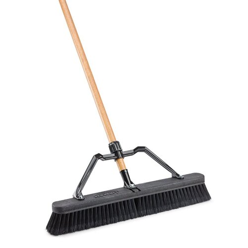 24 in. Smooth Surface Industrial Push Broom with Brace and Handle - pack of 4