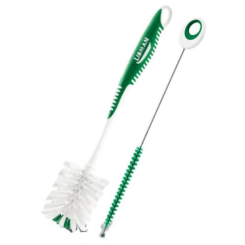 Bottle and Straw Brush Set 2.5" W Soft Bristle 6" Plastic/Rubber Handle Green and White