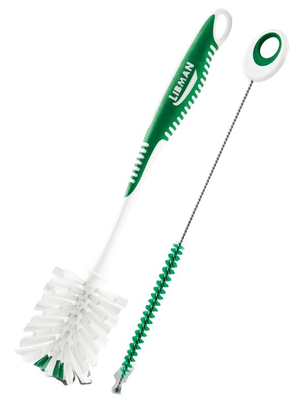 Libman 1371 Bottle and Straw Brush Set 2.5" W Soft Bristle 6" Plastic/Rubber Handle Green and White