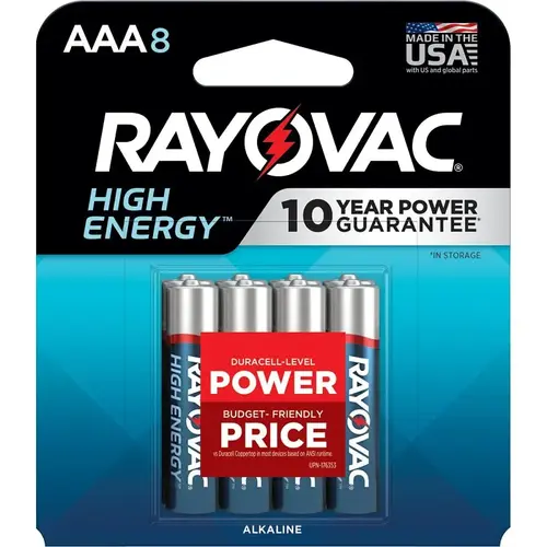 High Energy AAA (Triple A) Alkaline Batteries - pack of 8